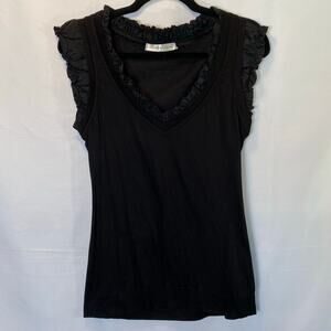 Susana Monaco Women's Size Large Black Tank Top Cotton and Silk Ruffle Trim